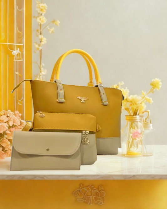 Elegant 3-in-1 Women’s Tote Bag Set – Large Shoulder Bag, Mini Crossbody & Wallet (Available in Multiple Colors)
