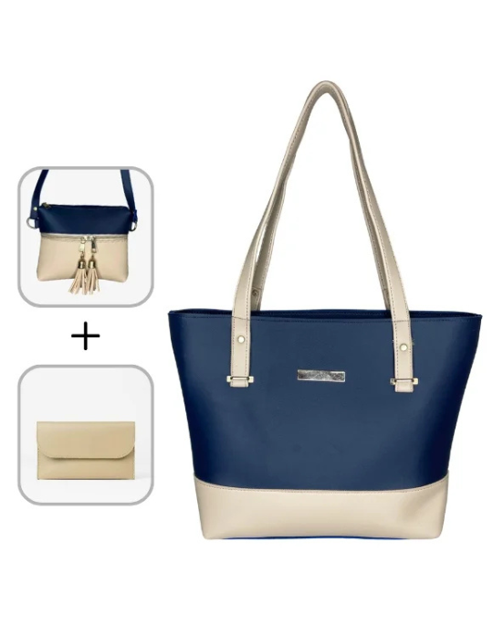 Elegant 3-in-1 Women’s Tote Bag Set – Large Shoulder Bag, Mini Crossbody & Wallet (Available in Multiple Colors)