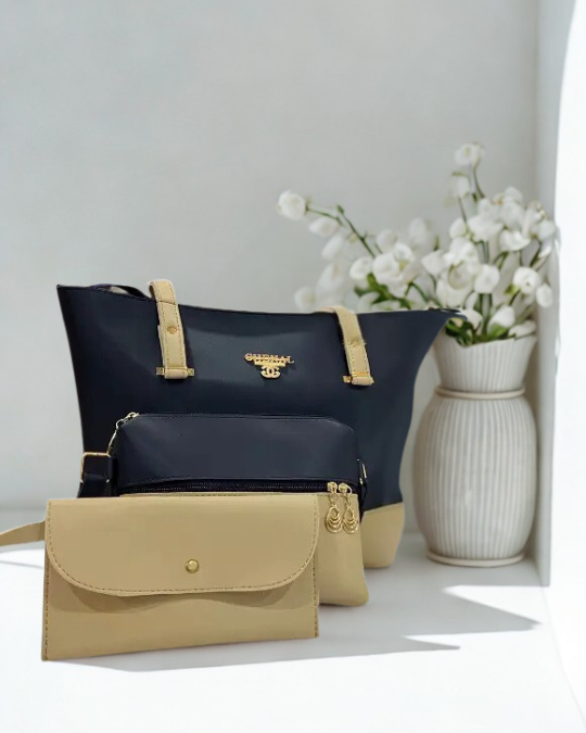 Elegant 3-in-1 Women’s Tote Bag Set – Large Shoulder Bag, Mini Crossbody & Wallet (Available in Multiple Colors)