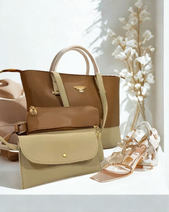 Elegant 3-in-1 Women’s Tote Bag Set – Large Shoulder Bag, Mini Crossbody & Wallet (Available in Multiple Colors)