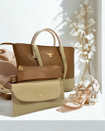 Elegant 3-in-1 Women’s Tote Bag Set – Large Shoulder Bag, Mini Crossbody & Wallet (Available in Multiple Colors)
