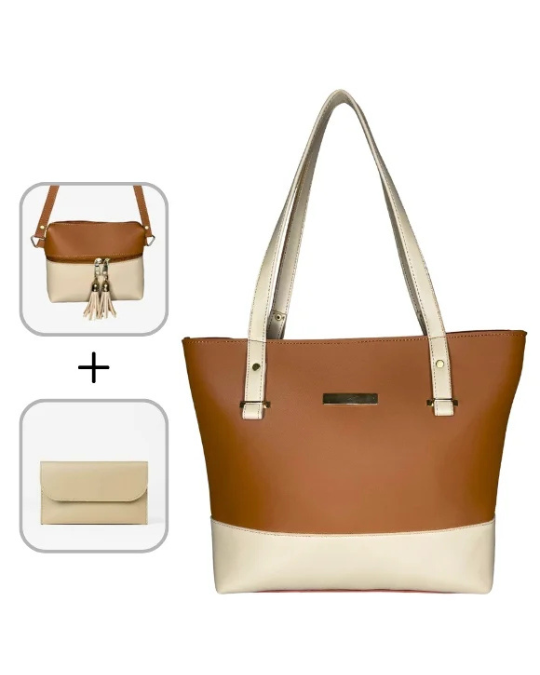 Elegant 3-in-1 Women’s Tote Bag Set – Large Shoulder Bag, Mini Crossbody & Wallet (Available in Multiple Colors)