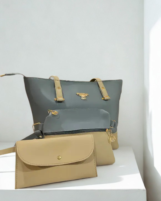 Elegant 3-in-1 Women’s Tote Bag Set – Large Shoulder Bag, Mini Crossbody & Wallet (Available in Multiple Colors)