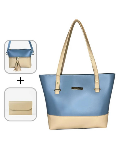 Elegant 3-in-1 Women’s Tote Bag Set – Large Shoulder Bag, Mini Crossbody & Wallet (Available in Multiple Colors)