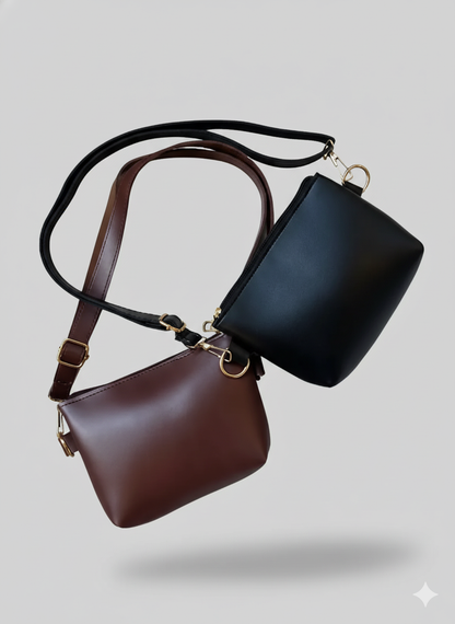 Classic Brown and Black Vegan Leather Handbag Set