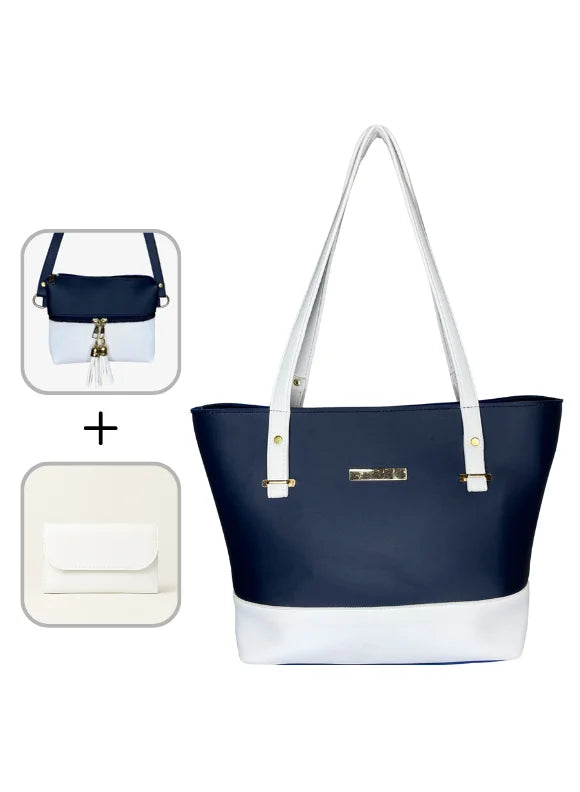 Elegant 3-in-1 Women’s Tote Bag Set – Large Shoulder Bag, Mini Crossbody & Wallet (Available in Multiple Colors)